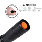 TACTICAL FLASHLIGHT WITH 5 MODES - SUPER STRONG + WATERPROOF + BIKE MOUNT