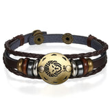 Brown Leather Zodiac Sign Bracelet
