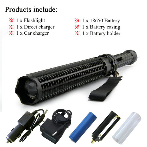 SELF-DEFENSE TACTICAL FLASHLIGHT -  INCLUDING 1X18650 BATTERY + CAR & WALL CHARGERS